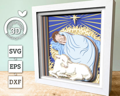 3D SVG Sleeping Baby Shadow Box, 3d SVG Christmas, Baby Jesus 3D Svg, Jesus Christmas SVG, Christian 3d Svg, Lamb 3D svg Cricut Silhouette