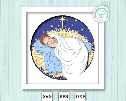 3D SVG Sleeping Baby Shadow Box, 3d SVG Christmas, Baby Jesus 3D Svg, Jesus Christmas SVG, Christian 3d Svg, Holy 3D svg Cricut Silhouette