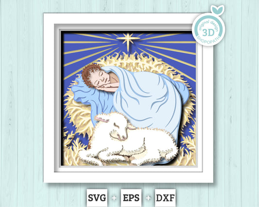 3D SVG Sleeping Baby Shadow Box, 3d SVG Christmas, Baby Jesus 3D Svg, Jesus Christmas SVG, Christian 3d Svg, Lamb 3D svg Cricut Silhouette