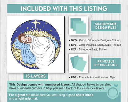 3D SVG Sleeping Baby Shadow Box, 3d SVG Christmas, Baby Jesus 3D Svg, Jesus Christmas SVG, Christian 3d Svg, Holy 3D svg Cricut Silhouette