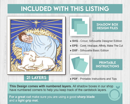 3D SVG Sleeping Baby Shadow Box, 3d SVG Christmas, Baby Jesus 3D Svg, Jesus Christmas SVG, Christian 3d Svg, Lamb 3D svg Cricut Silhouette