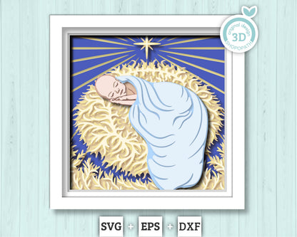 3D SVG Sleeping Baby Shadow Box, 3d SVG Christmas, Baby Jesus 3D Svg, Jesus Christmas SVG, Christian 3d Svg, Lamb 3D svg Cricut Silhouette