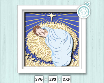 3D SVG Sleeping Baby Shadow Box, 3d SVG Christmas, Baby Jesus 3D Svg, Jesus Christmas SVG, Christian 3d Svg, Lamb 3D svg Cricut Silhouette