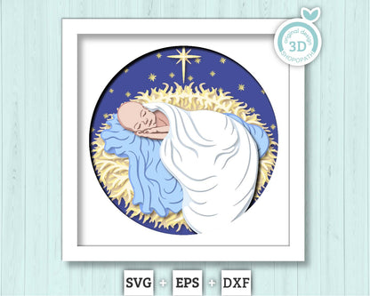 3D SVG Sleeping Baby Shadow Box, 3d SVG Christmas, Baby Jesus 3D Svg, Jesus Christmas SVG, Christian 3d Svg, Holy 3D svg Cricut Silhouette