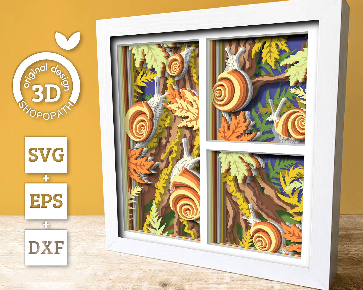 Snails Climbing Maple Tree - 3D Shadow Box Layered SVG DXF EPS (Cutting Files)