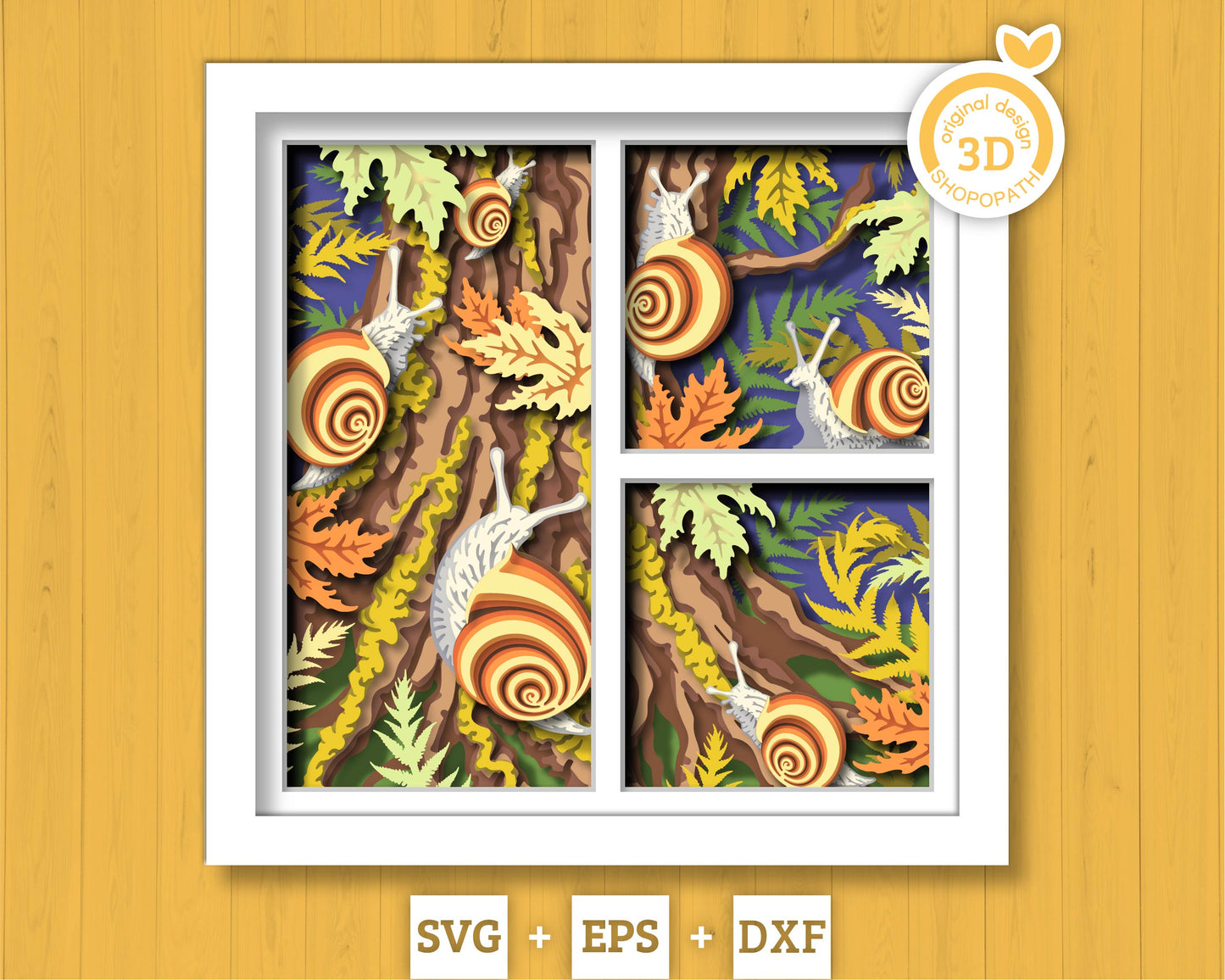 Snails Climbing Maple Tree - 3D Shadow Box Layered SVG DXF EPS (Cutting Files)