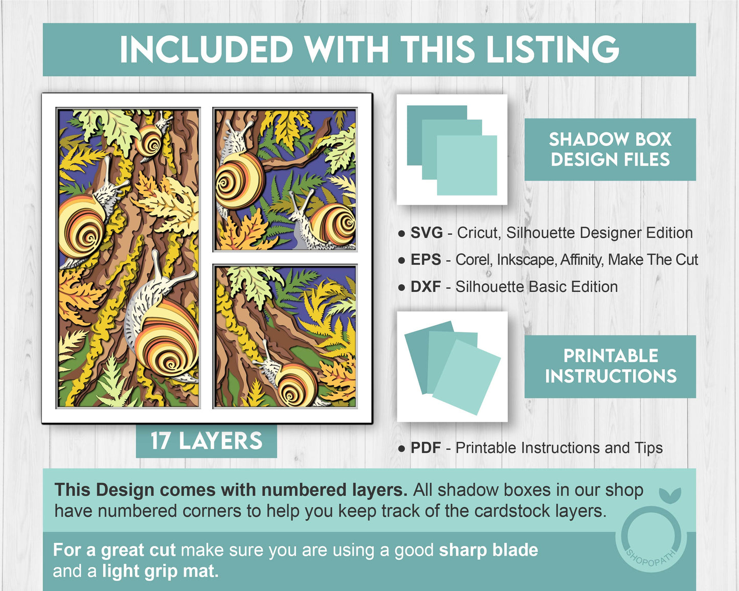 Snails Climbing Maple Tree - 3D Shadow Box Layered SVG DXF EPS (Cutting Files)
