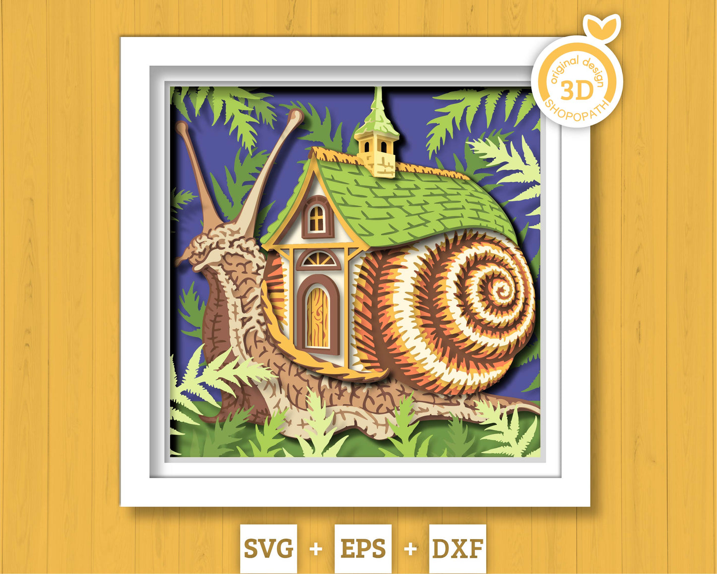 Snail with Cottage House Shell - 3D Shadow Box Layered SVG DXF EPS (Cutting Files)