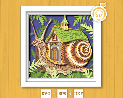 Snail with Cottage House Shell - 3D Shadow Box Layered SVG DXF EPS (Cutting Files)