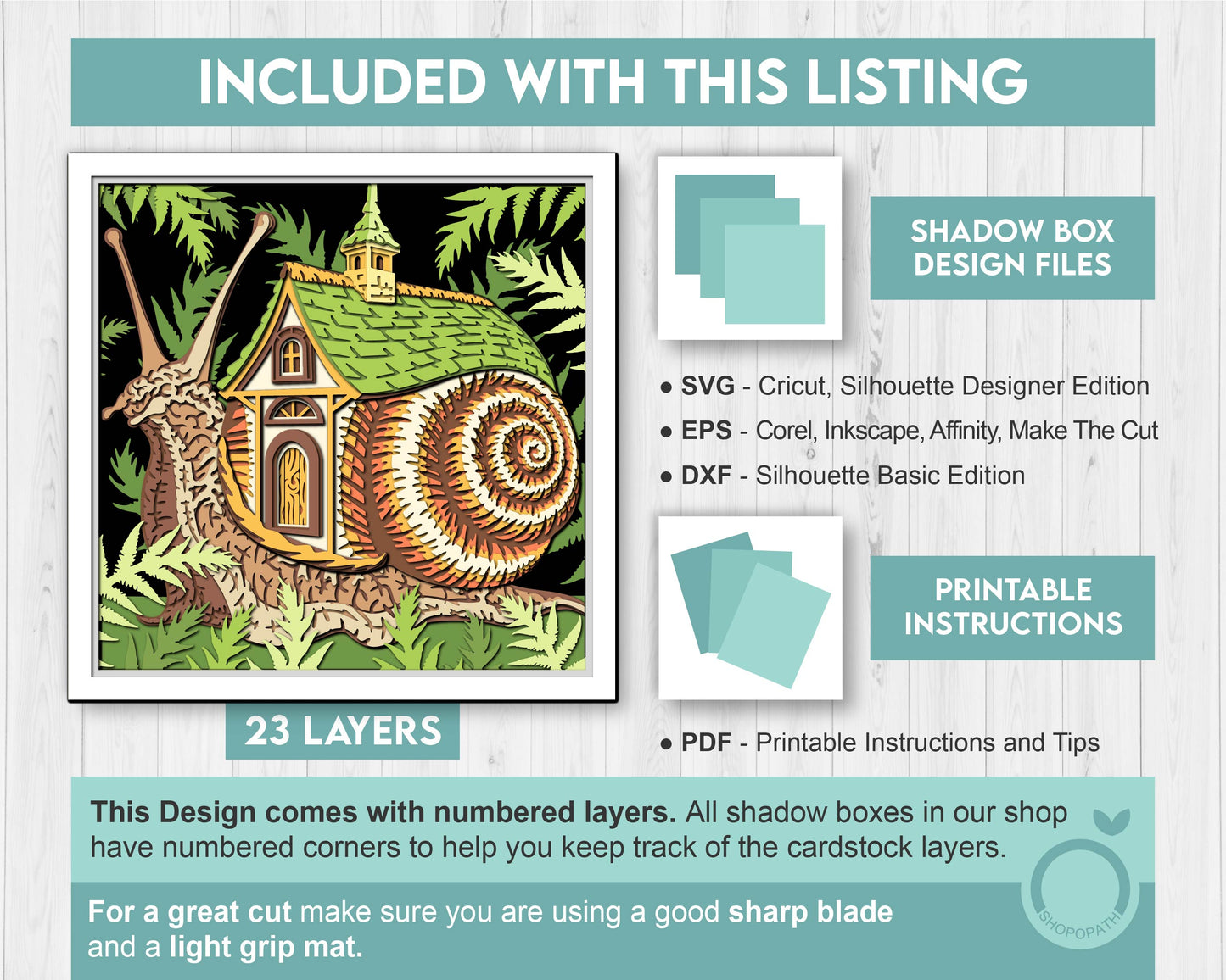 Snail with Cottage House Shell - 3D Shadow Box Layered SVG DXF EPS (Cutting Files)