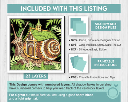 Snail with Cottage House Shell - 3D Shadow Box Layered SVG DXF EPS (Cutting Files)