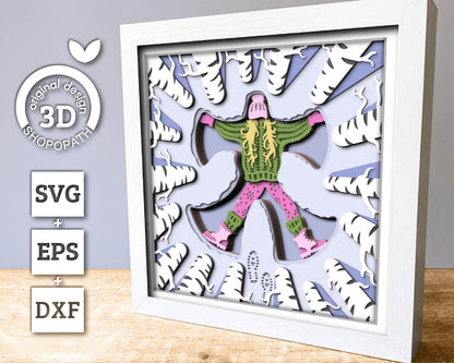 3D SVG Winter Shadow Box, Snow Angel Shadow Box Svg, Snowflakes 3D Svg Birch Forest 3d Svg Winter Sweater Shadow Box svg Cricut Silhouette