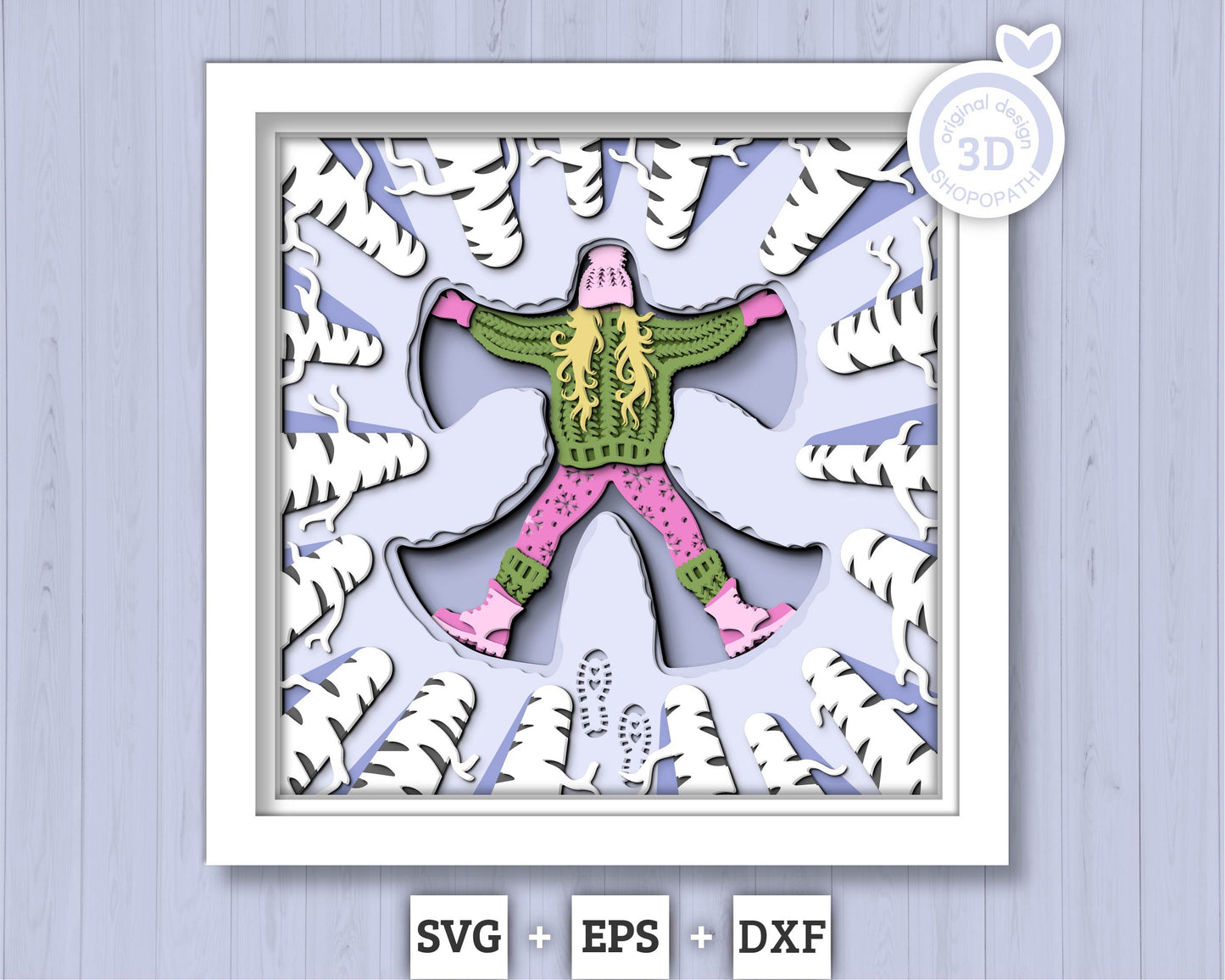 3D SVG Winter Shadow Box, Snow Angel Shadow Box Svg, Snowflakes 3D Svg Birch Forest 3d Svg Winter Sweater Shadow Box svg Cricut Silhouette