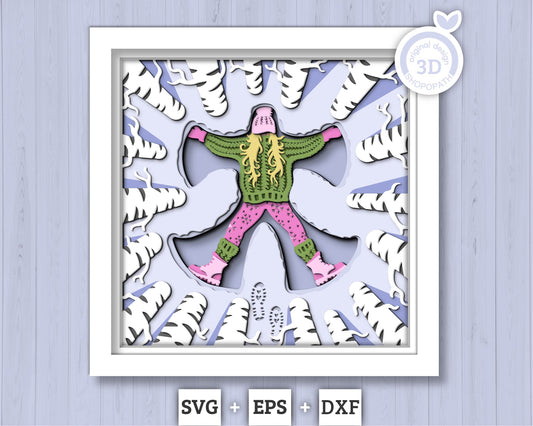 3D SVG Winter Shadow Box, Snow Angel Shadow Box Svg, Snowflakes 3D Svg Birch Forest 3d Svg Winter Sweater Shadow Box svg Cricut Silhouette