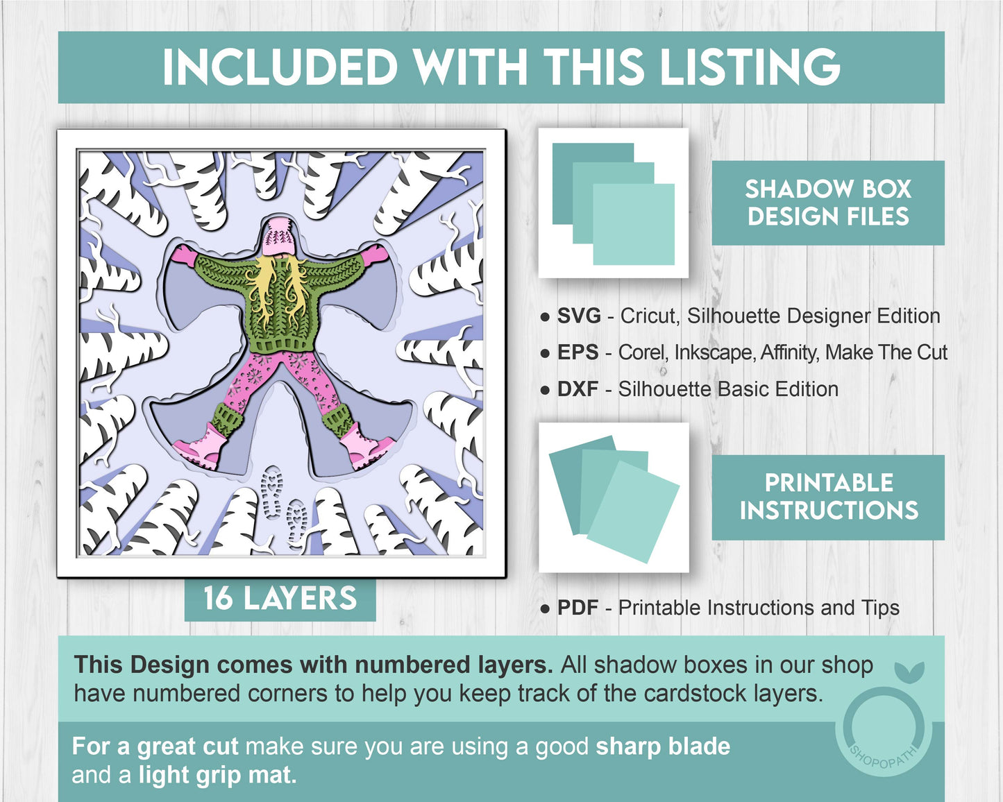 3D SVG Winter Shadow Box, Snow Angel Shadow Box Svg, Snowflakes 3D Svg Birch Forest 3d Svg Winter Sweater Shadow Box svg Cricut Silhouette