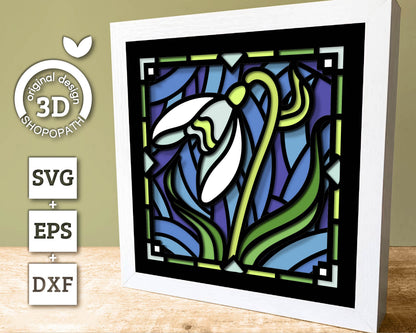 3D SVG Snowdrop Mini Stained Glass Shadow Box, Snowdrop 3D svg, 3D Flowers svg, 3D SVG Stained Glass Spring Shadow Box svg Cricut Silhouette