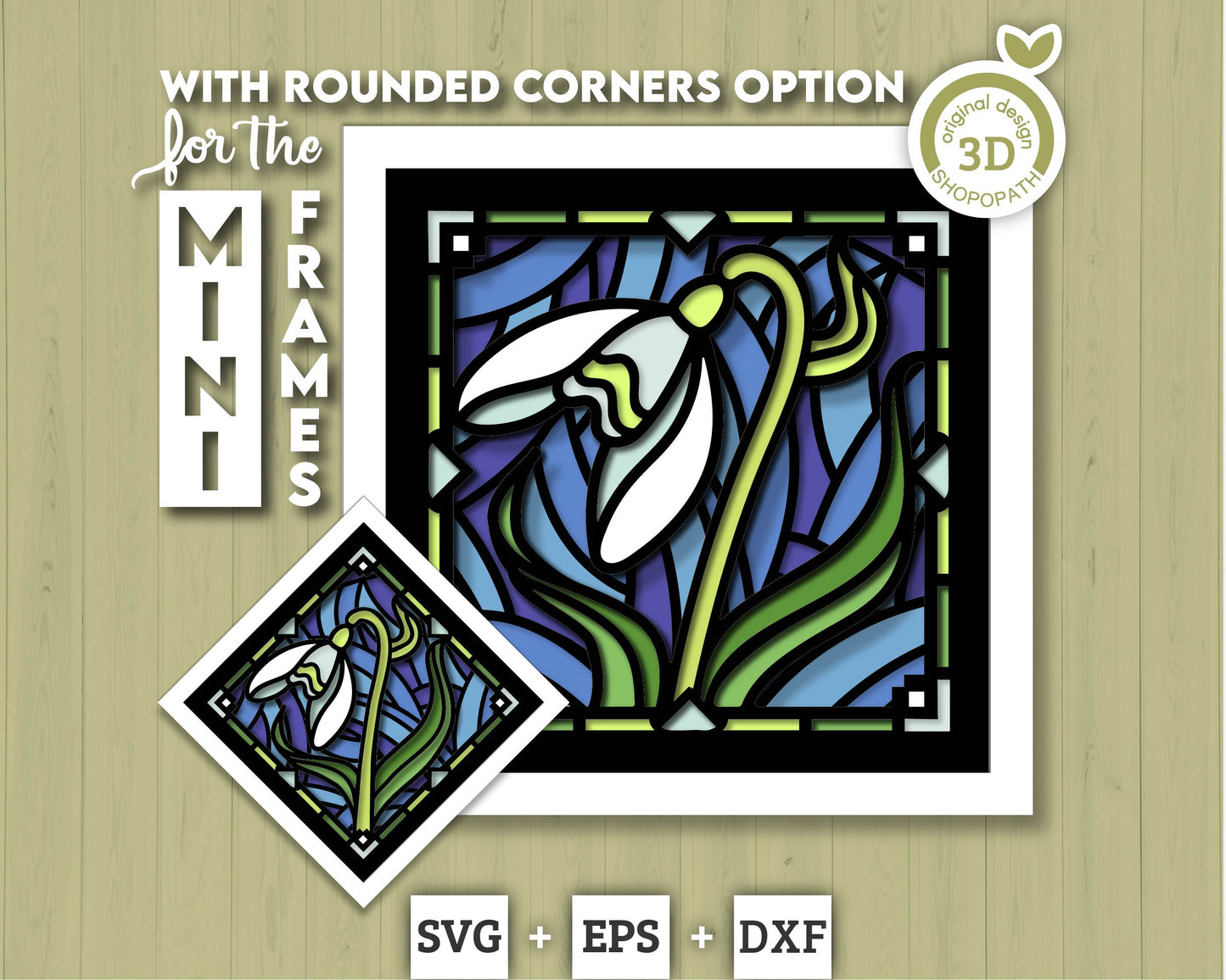 3D SVG Snowdrop Mini Stained Glass Shadow Box, Snowdrop 3D svg, 3D Flowers svg, 3D SVG Stained Glass Spring Shadow Box svg Cricut Silhouette