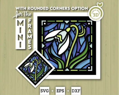 3D SVG Snowdrop Mini Stained Glass Shadow Box, Snowdrop 3D svg, 3D Flowers svg, 3D SVG Stained Glass Spring Shadow Box svg Cricut Silhouette