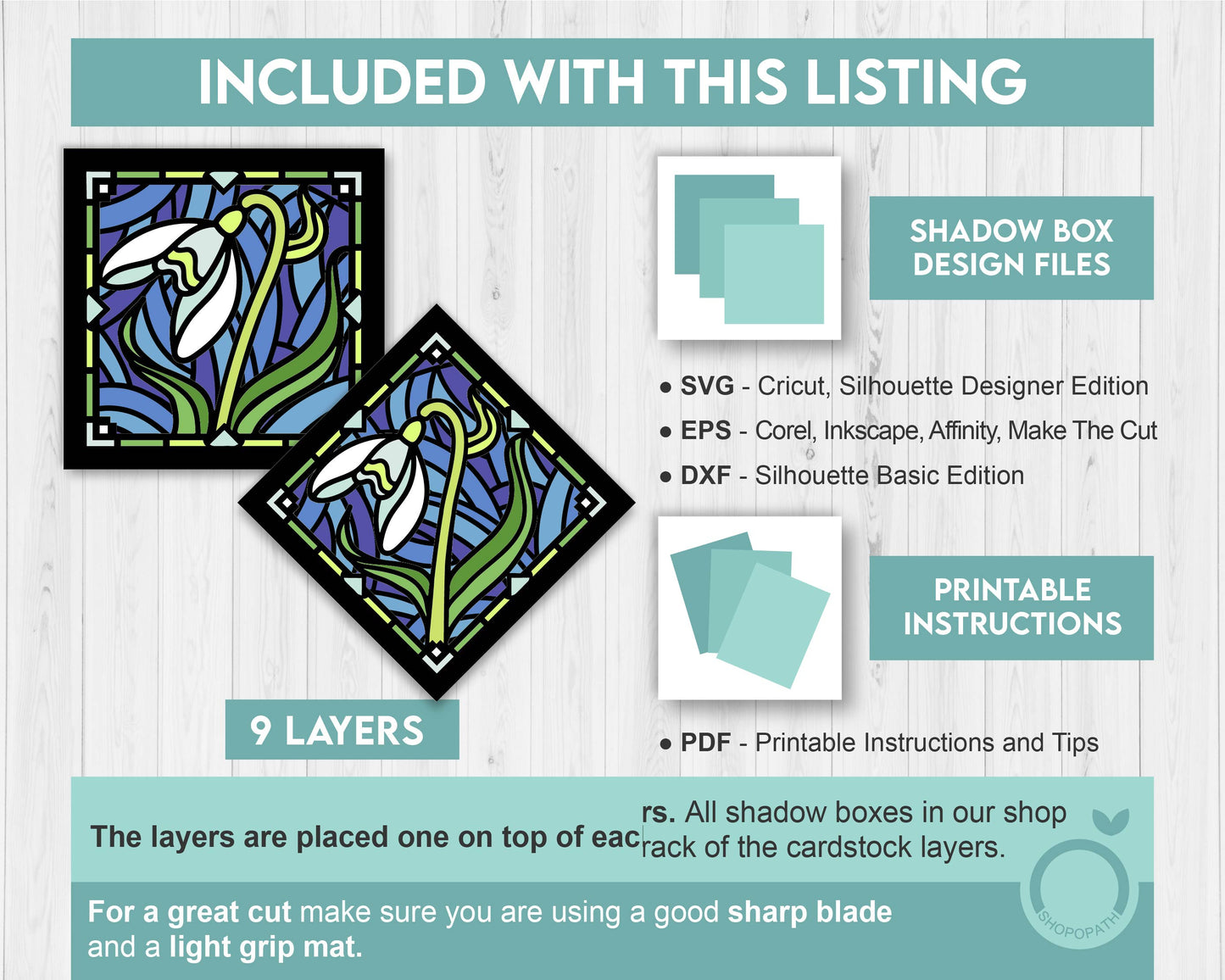 3D SVG Snowdrop Mini Stained Glass Shadow Box, Snowdrop 3D svg, 3D Flowers svg, 3D SVG Stained Glass Spring Shadow Box svg Cricut Silhouette