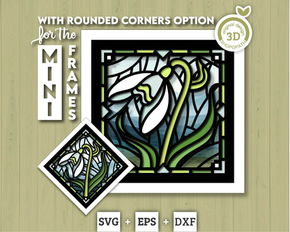3D SVG Snowdrop Mini Stained Glass Shadow Box, Snowdrop 3D svg, 3D Flowers svg, 3D SVG Stained Glass Spring Shadow Box svg Cricut Silhouette