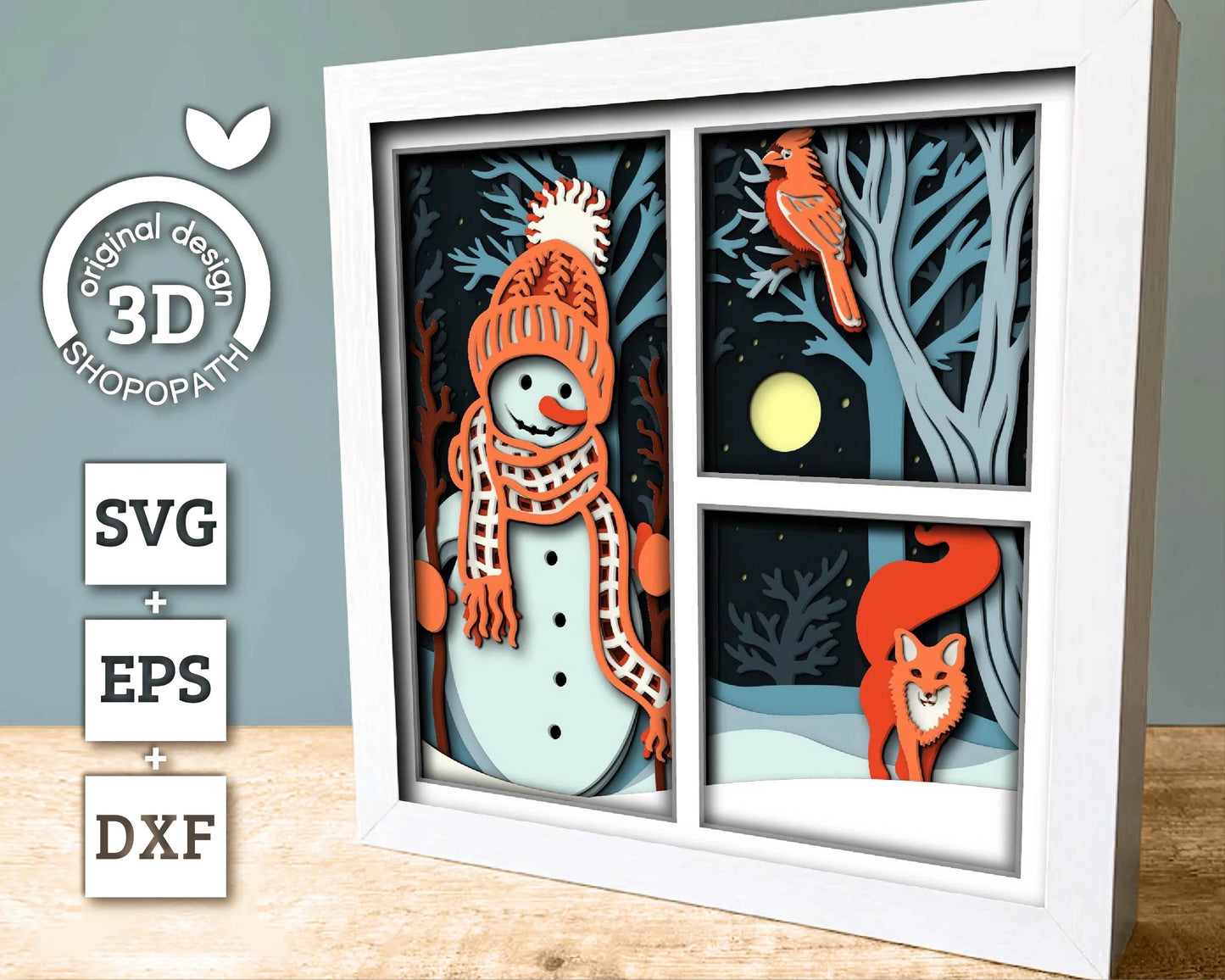 3D SVG Winter Shadow Box, Layered Winter Svg, Snowman Shadow Box, Fox 3D Svg, Christmas Cardinal Snow Woods 3d Svg, Cricut Silhouette
