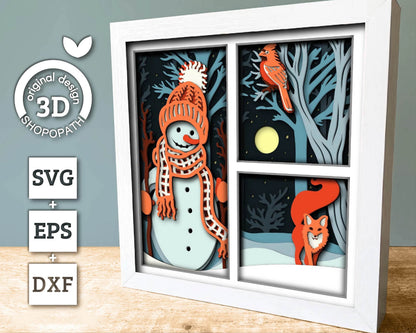 3D SVG Winter Shadow Box, Layered Winter Svg, Snowman Shadow Box, Fox 3D Svg, Christmas Cardinal Snow Woods 3d Svg, Cricut Silhouette