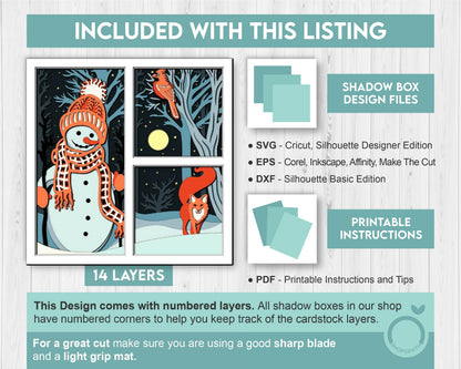 3D SVG Winter Shadow Box, Layered Winter Svg, Snowman Shadow Box, Fox 3D Svg, Christmas Cardinal Snow Woods 3d Svg, Cricut Silhouette