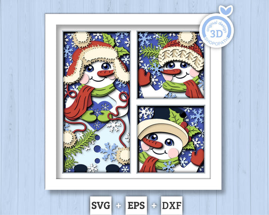 3D SVG Snowmen Shadow Box, Layered Winter Svg, Snowman Shadow Box, Snowflakes 3D Svg, Mistletoe 3D Svg, Christmas 3d Svg, Cricut Silhouette