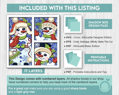 3D SVG Snowmen Shadow Box, Layered Winter Svg, Snowman Shadow Box, Snowflakes 3D Svg, Mistletoe 3D Svg, Christmas 3d Svg, Cricut Silhouette