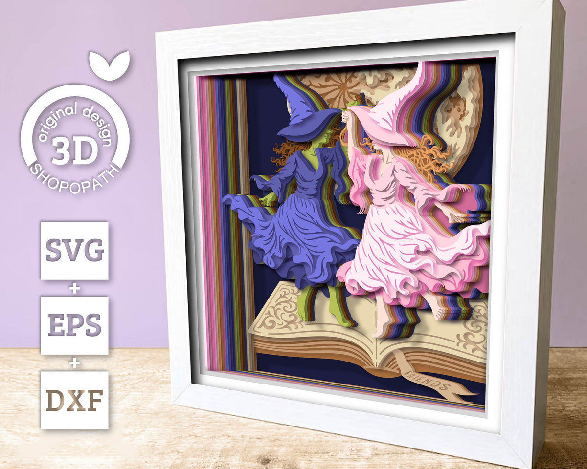 Witch Friends Dancing - 3D Shadow Box Layered SVG DXF EPS (Cutting Files)