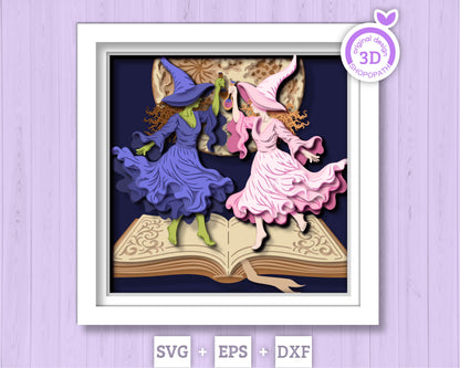 Witch Friends Dancing - 3D Shadow Box Layered SVG DXF EPS (Cutting Files)
