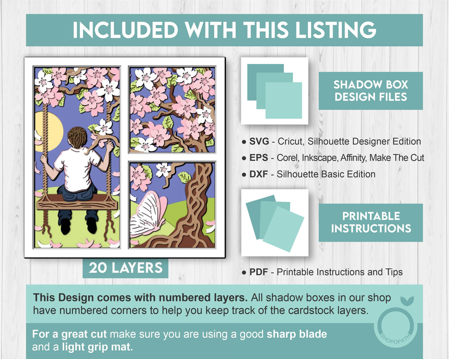 3D SVG Boy On Swing Under Blossom Tree Shadow Box, 3D SVG Spring , 3D Svg Cherry Blossom, 3d Sakura Tree Svg, Floral SVG, Cricut Silhouette