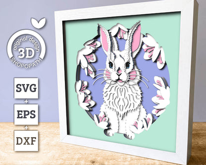 3D SVG Easter Cute Bunny Shadow Box Spring Blossom Tree 3D Svg, Magnolia Flowers Layered svg 3d Flowers 3d Florals Cricut Silhouette