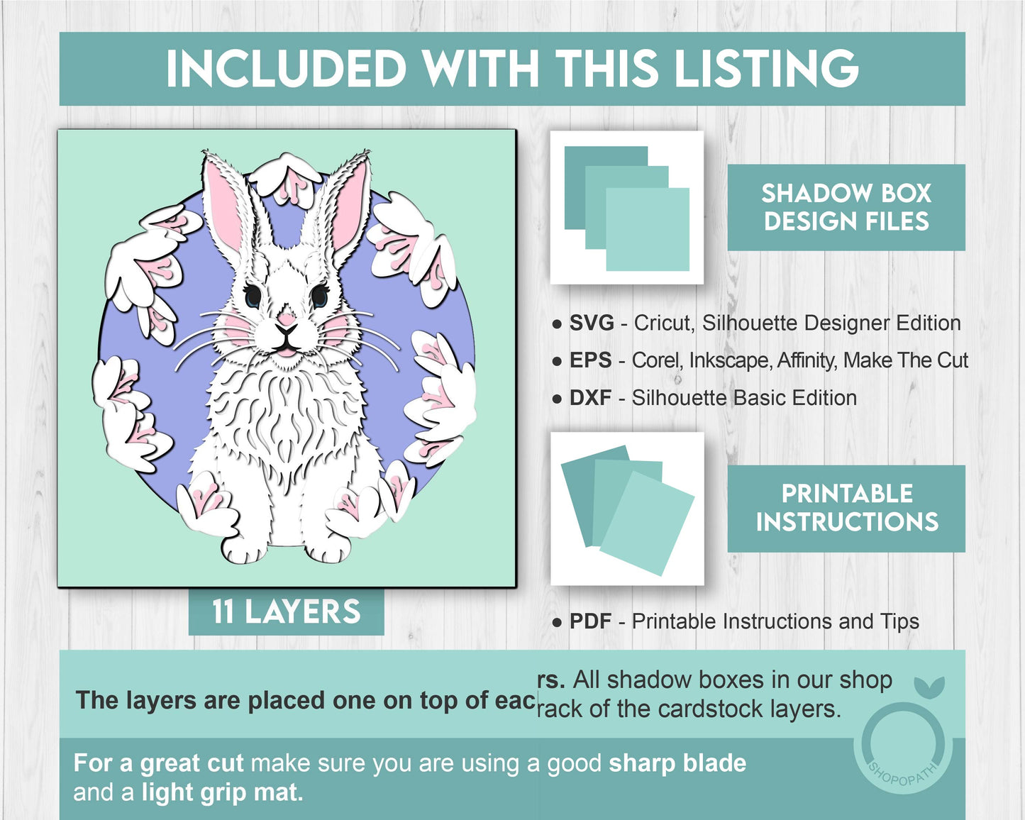 3D SVG Easter Cute Bunny Shadow Box Spring Blossom Tree 3D Svg, Magnolia Flowers Layered svg 3d Flowers 3d Florals Cricut Silhouette