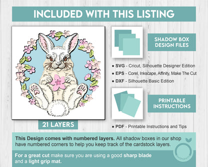 Spring Bunny with Blossoms - 3D Shadow Box Layered SVG DXF EPS (Cutting Files)
