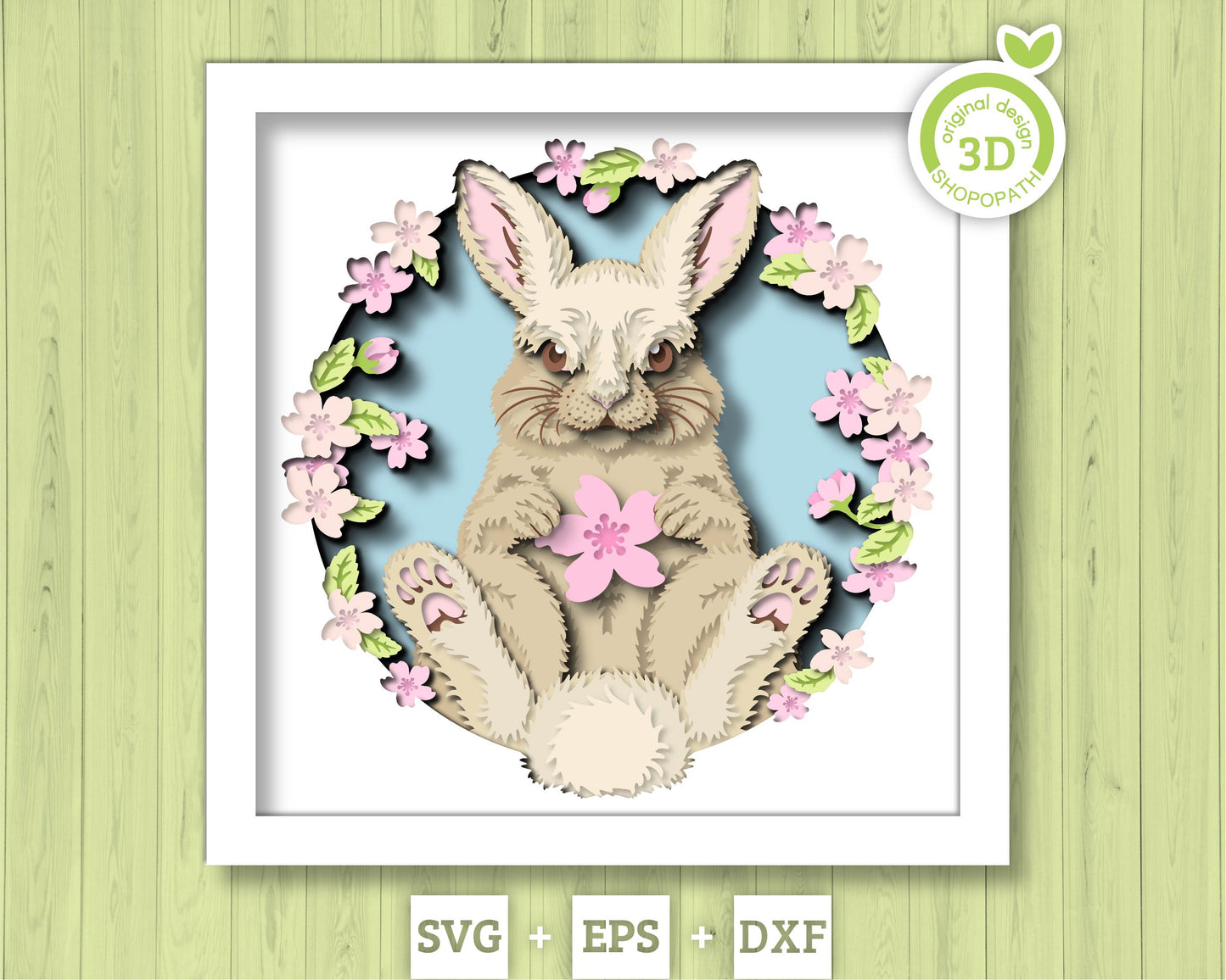 Spring Bunny with Blossoms - 3D Shadow Box Layered SVG DXF EPS (Cutting Files)