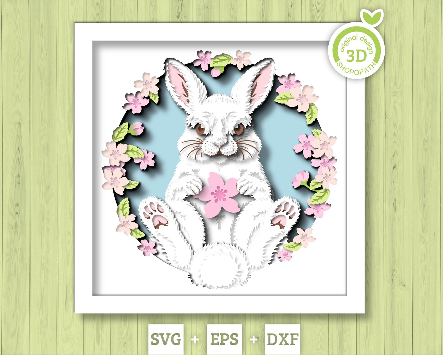 Spring Bunny with Blossoms - 3D Shadow Box Layered SVG DXF EPS (Cutting Files)