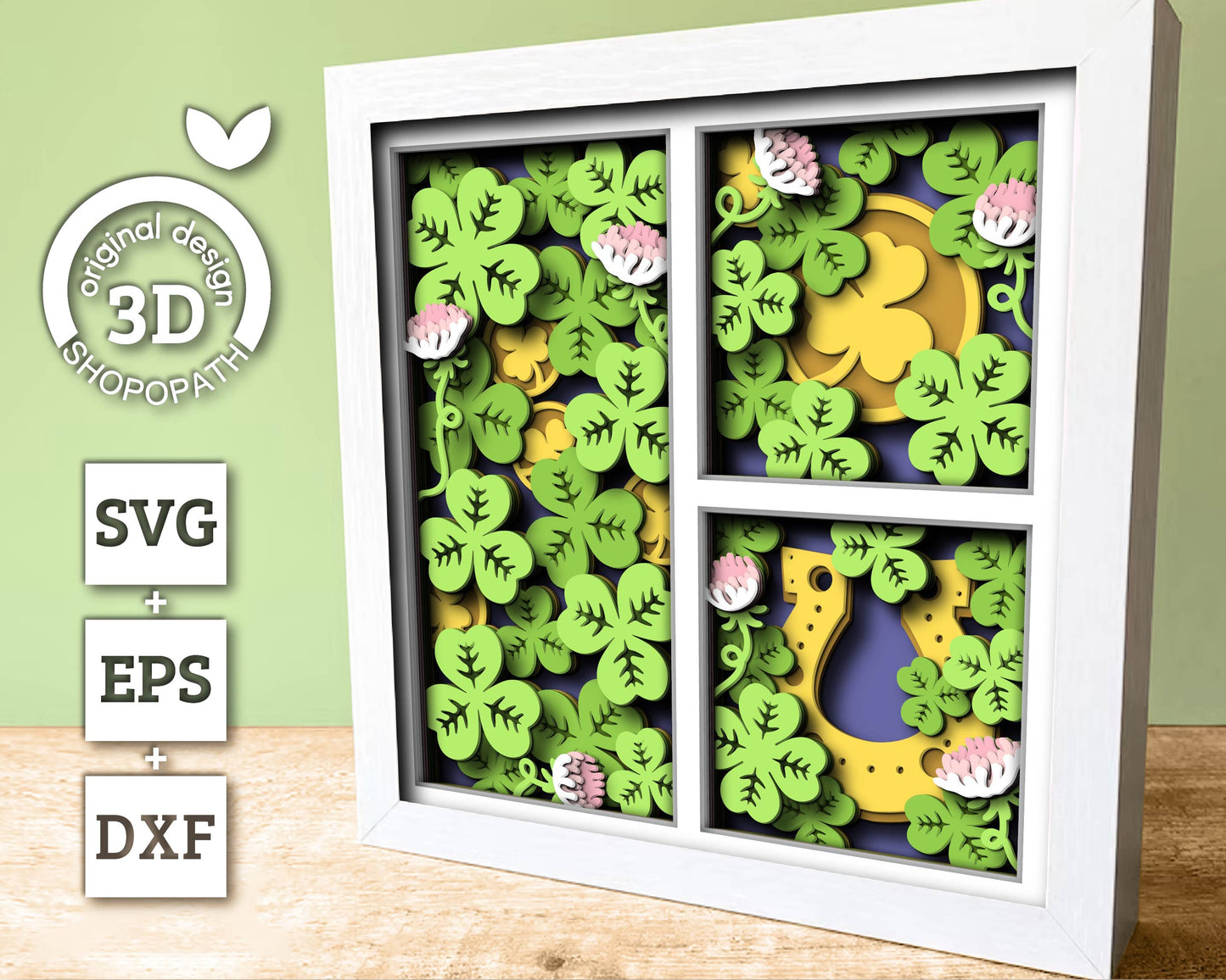 3D Layered Clover Shadow Box Svg Spring Shadow Box Flowers 3D SVG, St Patrick Shadow Box, Shamrock 3D Svg Layered Papercut Cricut Silhouette