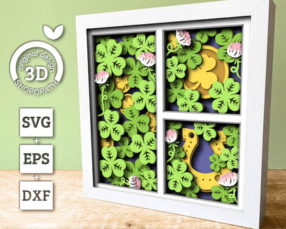 3D Layered Clover Shadow Box Svg Spring Shadow Box Flowers 3D SVG, St Patrick Shadow Box, Shamrock 3D Svg Layered Papercut Cricut Silhouette