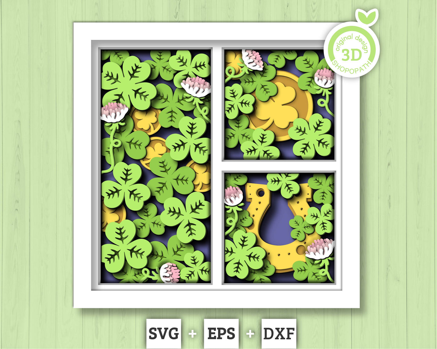 3D Layered Clover Shadow Box Svg Spring Shadow Box Flowers 3D SVG, St Patrick Shadow Box, Shamrock 3D Svg Layered Papercut Cricut Silhouette
