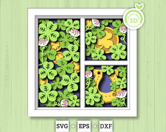 3D Layered Clover Shadow Box Svg Spring Shadow Box Flowers 3D SVG, St Patrick Shadow Box, Shamrock 3D Svg Layered Papercut Cricut Silhouette
