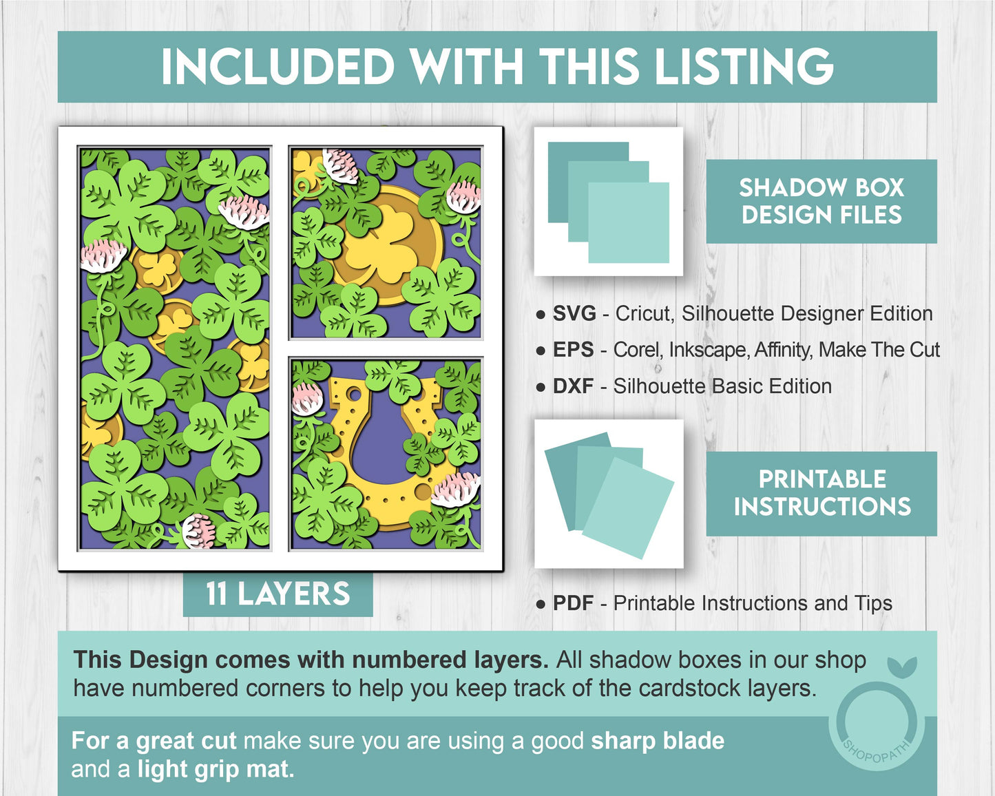 3D Layered Clover Shadow Box Svg Spring Shadow Box Flowers 3D SVG, St Patrick Shadow Box, Shamrock 3D Svg Layered Papercut Cricut Silhouette