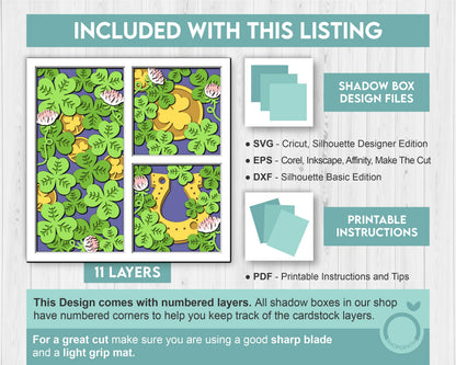 3D Layered Clover Shadow Box Svg Spring Shadow Box Flowers 3D SVG, St Patrick Shadow Box, Shamrock 3D Svg Layered Papercut Cricut Silhouette