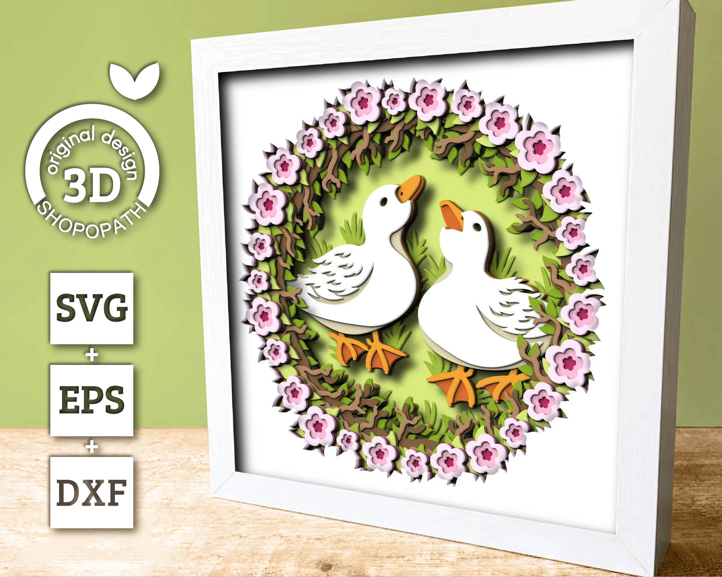 3D SVG Spring Shadow Box, Blossom Tree Shadow Box, Ducks 3D Svg, Cherry Blossom Tree Layered svg 3d Flowers 3d Florals Cricut Silhouette