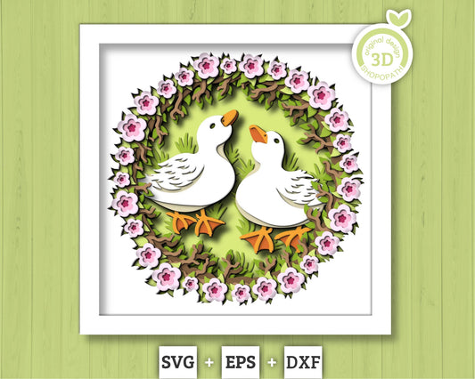3D SVG Spring Shadow Box, Blossom Tree Shadow Box, Ducks 3D Svg, Cherry Blossom Tree Layered svg 3d Flowers 3d Florals Cricut Silhouette
