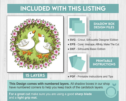 3D SVG Spring Shadow Box, Blossom Tree Shadow Box, Ducks 3D Svg, Cherry Blossom Tree Layered svg 3d Flowers 3d Florals Cricut Silhouette