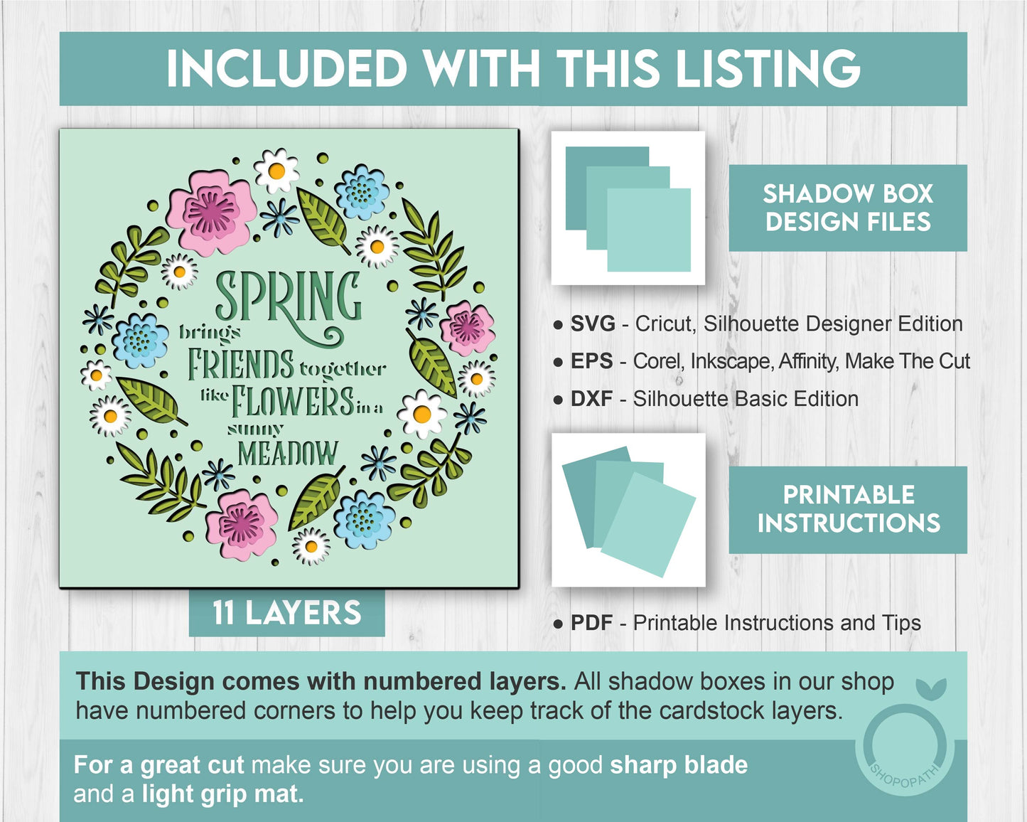 3D Layered Spring Shadow Box Friends Quote, Blossom SVG EPS, Floral Shadow Box, 3D Svg Spring Layered Papercut 3d Flowers Cricut Silhouette