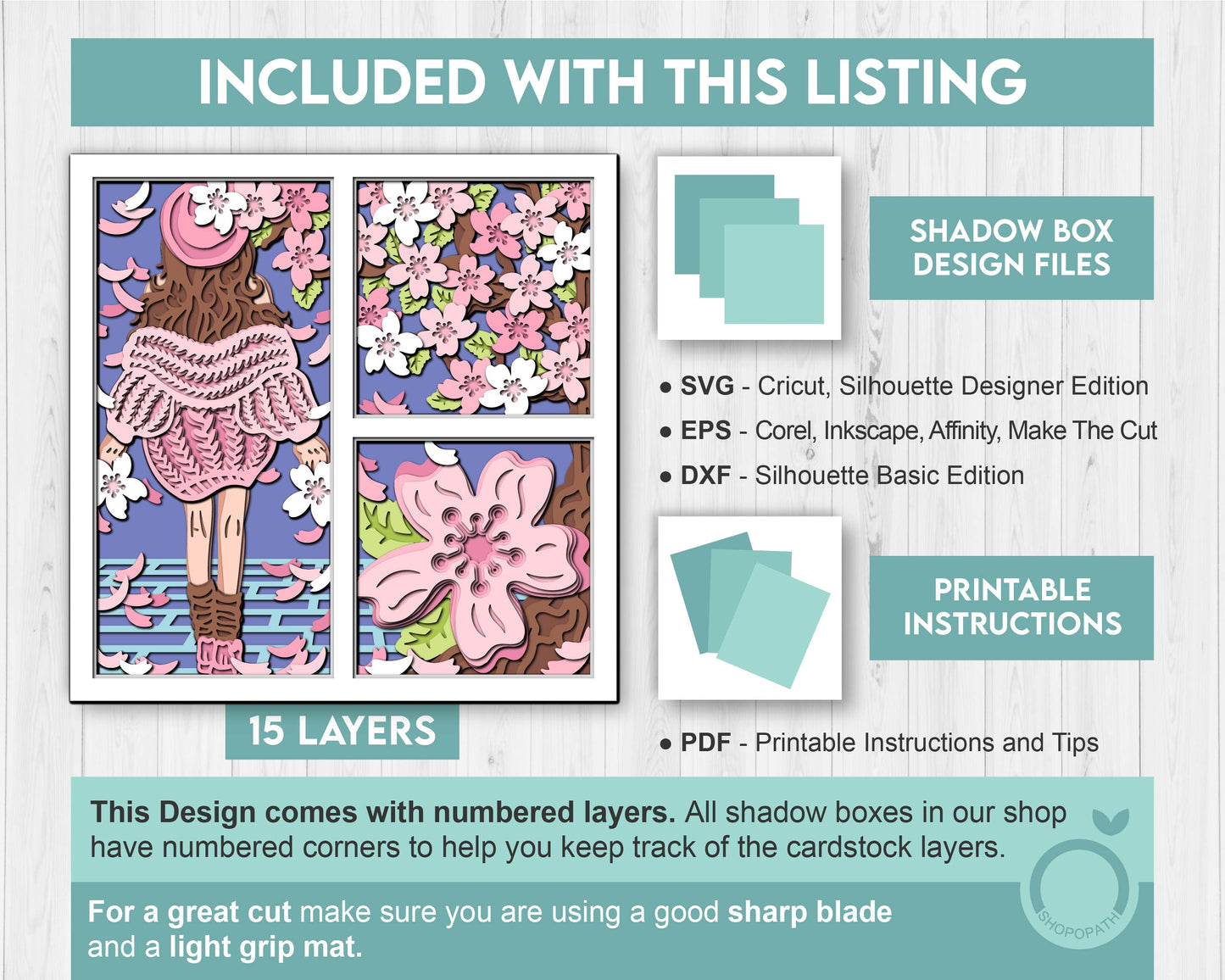 3D Girl With Sweater Under Blossom Tree Shadow Box SVG, 3D Spring SVG, 3D Cherry Blossom svg, 3d Sakura Tree Svg, Cricut Silhouette
