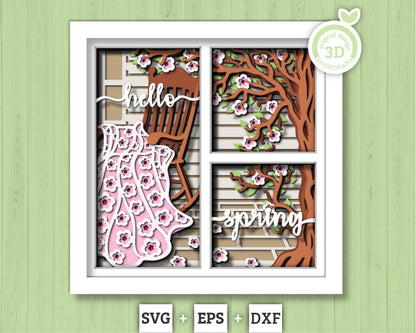 3D Layered Spring Quilt SVG, Spring Shadow Box, Blossom 3D Svg, Flowers 3d Svg, Hello Spring Papercut svg, Cricut Silhouette