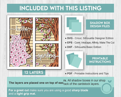 3D Layered Spring Quilt SVG, Spring Shadow Box, Blossom 3D Svg, Flowers 3d Svg, Hello Spring Papercut svg, Cricut Silhouette
